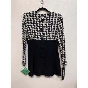 Léger Vintage 1997 Houndstooth Black & White Padded Shoulder Power Mini Dress S
